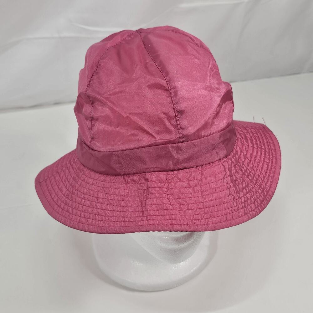 Aqua Sheen Nylon Bucket Hat 1980's Vintage Rainwear Water Resistant Pink